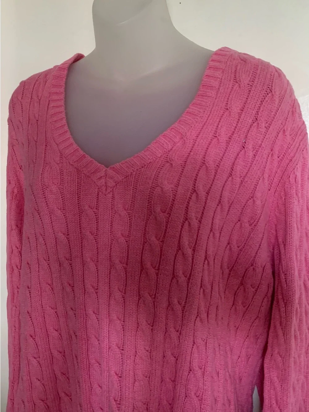 Tommy Hilfiger Sweater Women Pink Cable Knit V-Neck Long Sleeve Size XXL